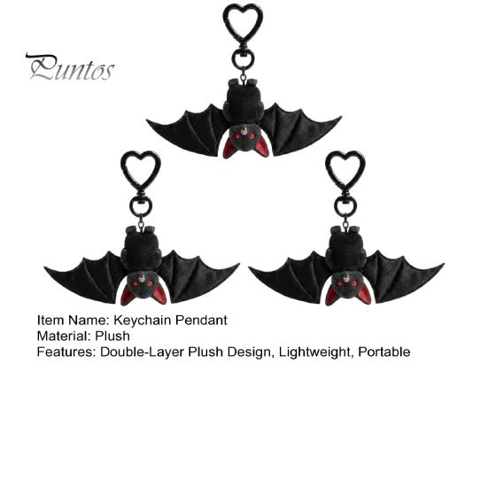 Versatile Keychain 1/2/3Pcs Pendant, Black Alloy Spring Buckle Key Chain, Double-Layer Plush Bat Denim Bag Charm Wings Holder, Goth Style Red