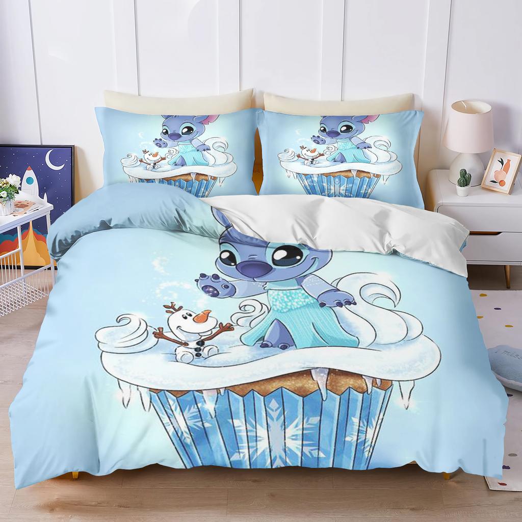 Stitch Bedrucktes Schlafzimmer Bettwäscheset Bettbezug Weihnachtsgeschenke Komfort Cartoon Mit Kissenbezug für Kinder und Erwachsene