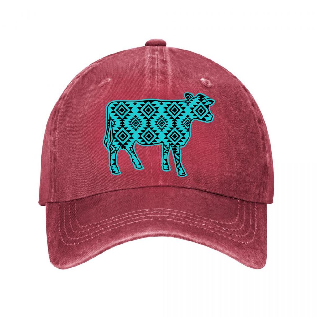 Geometric Aztec Cow Vinyl Wall Decor Washed Baseball Cap Outdoor For Womens Unisex FeUnisex