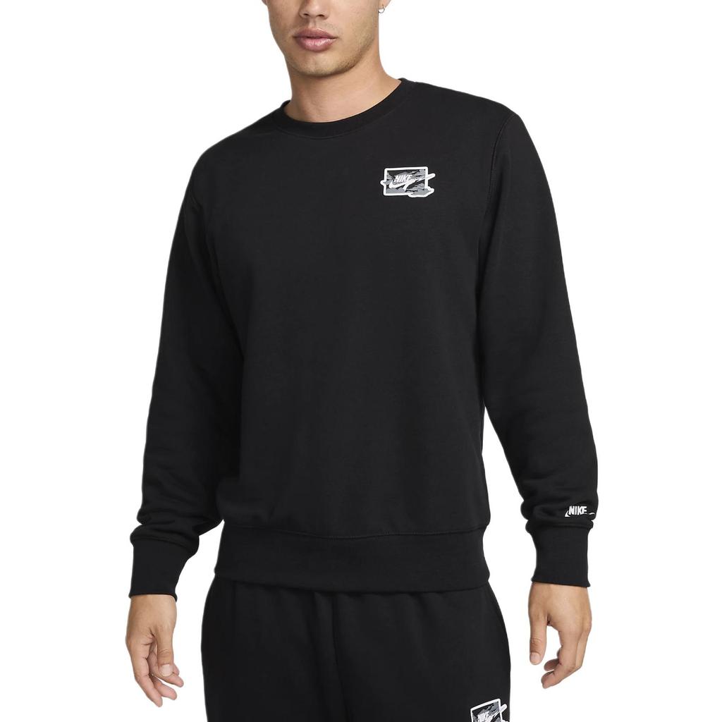 Nike Club Terry Crew Neck Sports Casual Comfortable Breathable Sweatshirt Men Sweatshirt Black White FZ0765010