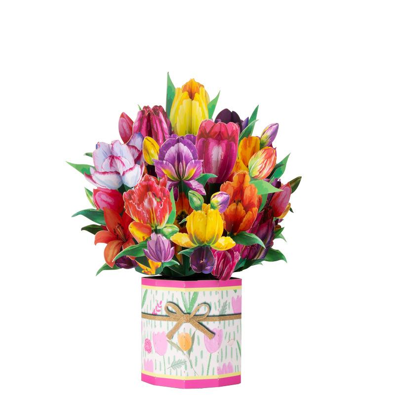 Paper Flower Bouquet Card Forever Flower Bouquet 3D Pop Up Greeting Cards For Valentines Day Graduation Day