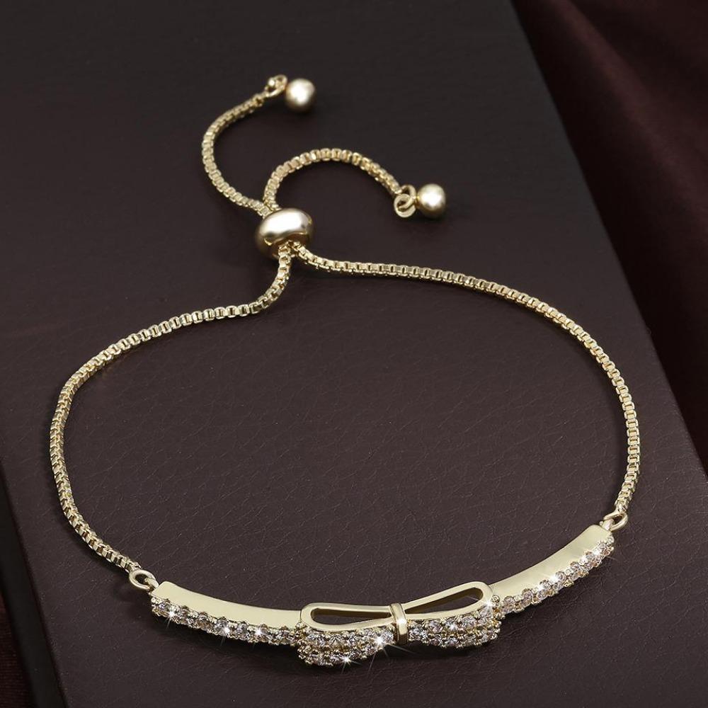 ZAKOL Fashion Bow Zirconia Crystal  Adjustable Bracelet & Bangle for Women Brilliant CZ Party Zircon