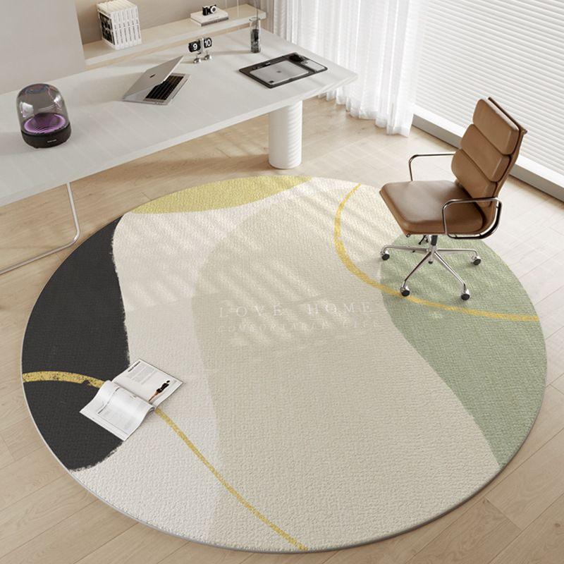 Minimalist Line Art Round Area Rug Geometric Dark Grey Patch Circular Washable Bedroom Anti Slip Floor Carpet