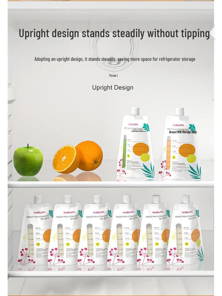 Misuota Stand-Up Double-Seal Breast Milk Storage Bags with Direct Pump Connection