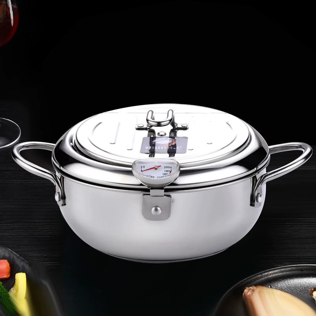 Premium Deep Fryer Pot - Stainless Steel Frying Pot with Accurate Thermometer Chicken