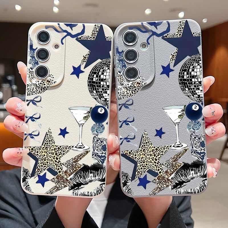 Leopard Star Disco Ball Pattern Case For Samsung Galaxy A57 A56 A55 A54 5G A37 A36 A35 A34 A17 A16 A15 A14 Leather Texture Silicone Cover