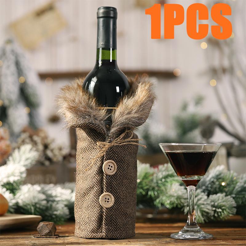 1/2PC Christmas Wine Bottle Cover Party Dining Table Wine Bottle Decoration Striped Checkered Wine Bottle Cover Home Table Decar