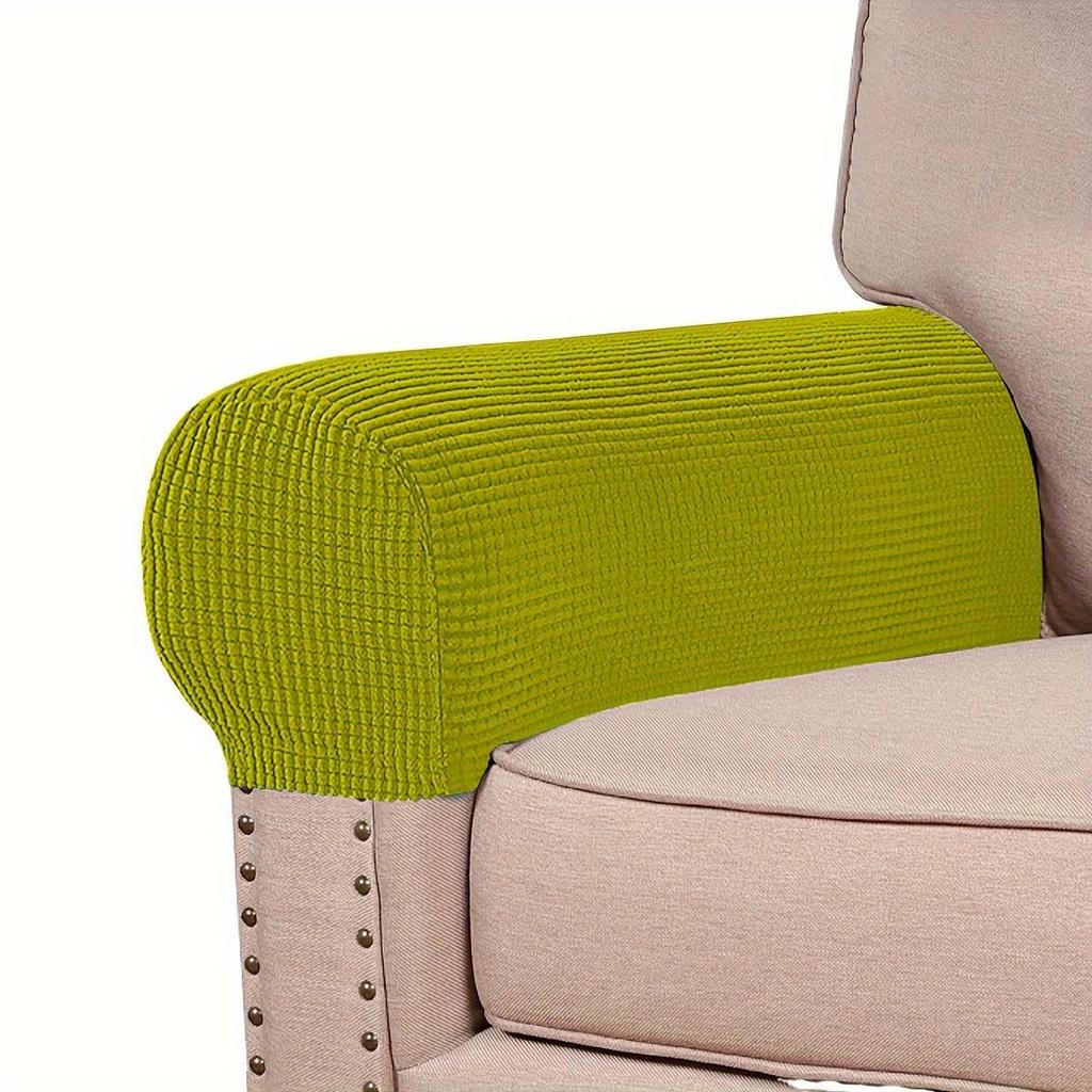 2 Pack Classic Stretch Velvet Armrest Covers for Sofa, Fitted Elastic Band Slipcover Grip, Washable Polyester Spandex Furniture Protector