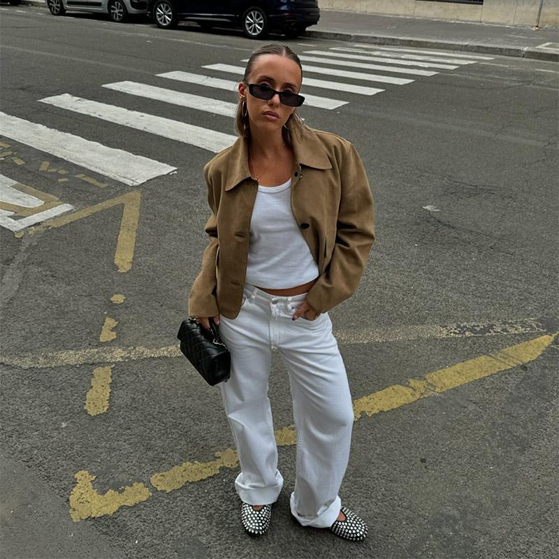 Retro Causal Suede Jackets Women Elegant Single Breasted Lapel Coats Autumn Winter Fashion Soft Pocket Outwear