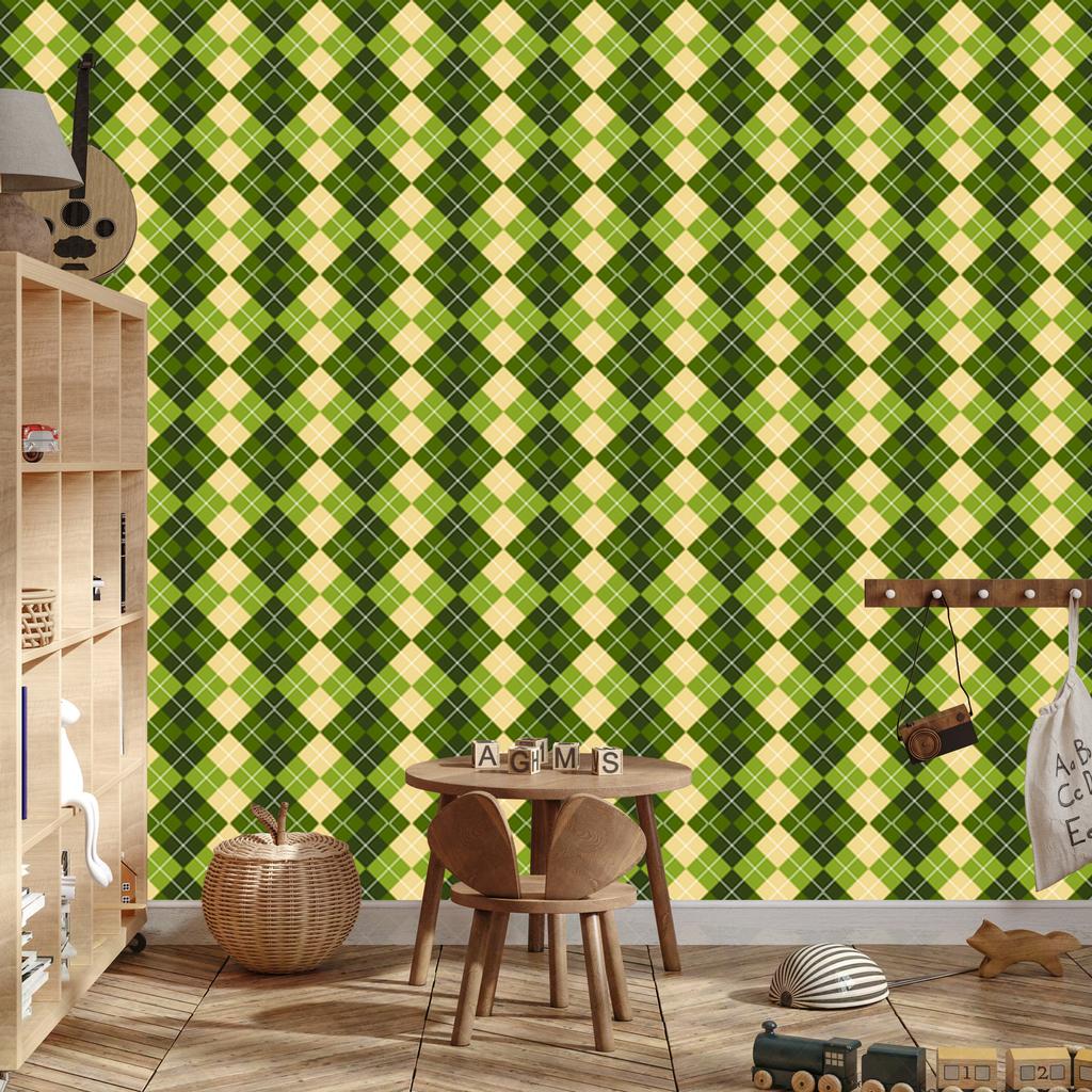 Green Olive and Lime Checkered Wallpaper for Living Room and Bedroom 50x1000
