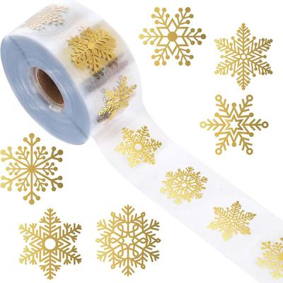 1 Roll of Christmas Gold Snowflake Sticker, Transparent Circular Gold Printed Snowflake Sticker, Suitable for Christmas and Winter Envelope Stickers