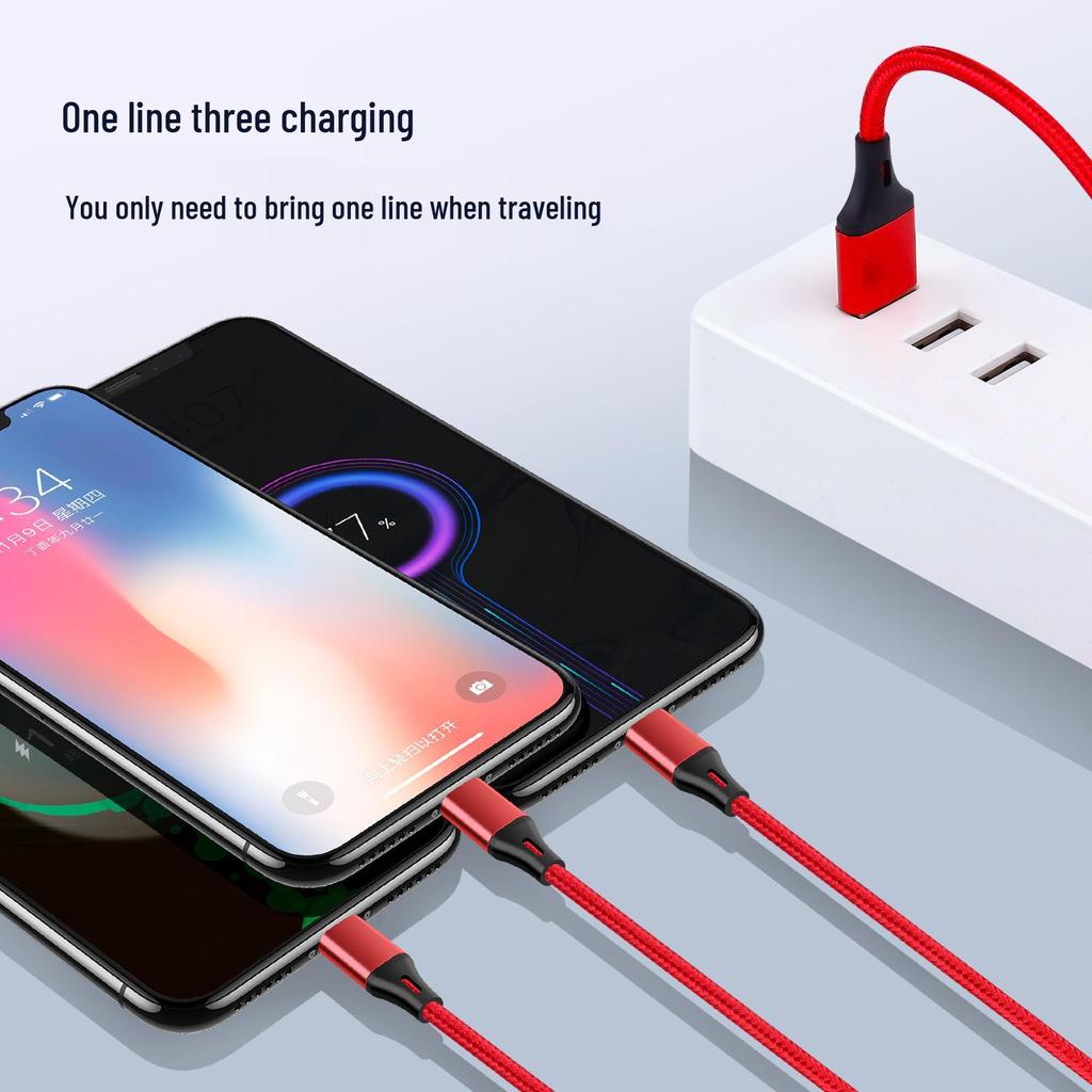 Braided 2A Fast Charging 3-in-1 Cable for Huawei, Apple, Android - Ideal for Car Use