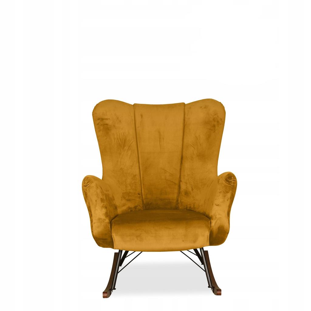 Scandinavian Vika Wing Chair, Rocking, On Runners, Family Meble, Mustard Yellow