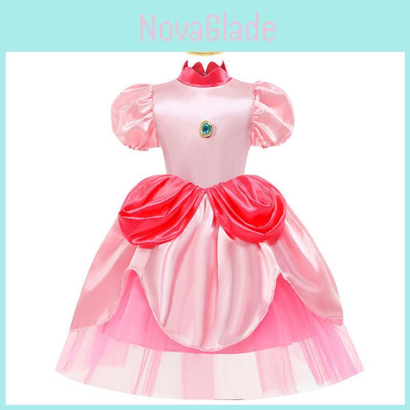 Super Mario Prinzessin Peach Cartoon Rollenspiel Kostüm Halloween Cosplay Kleid