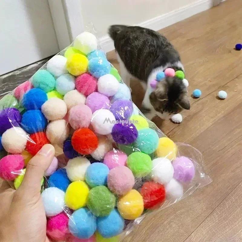 Interactive Launch Training Cat Toys Creative Kittens Mini Pompoms Games Stretch Plush Ball Toys Cat Supplies Pet Acssories