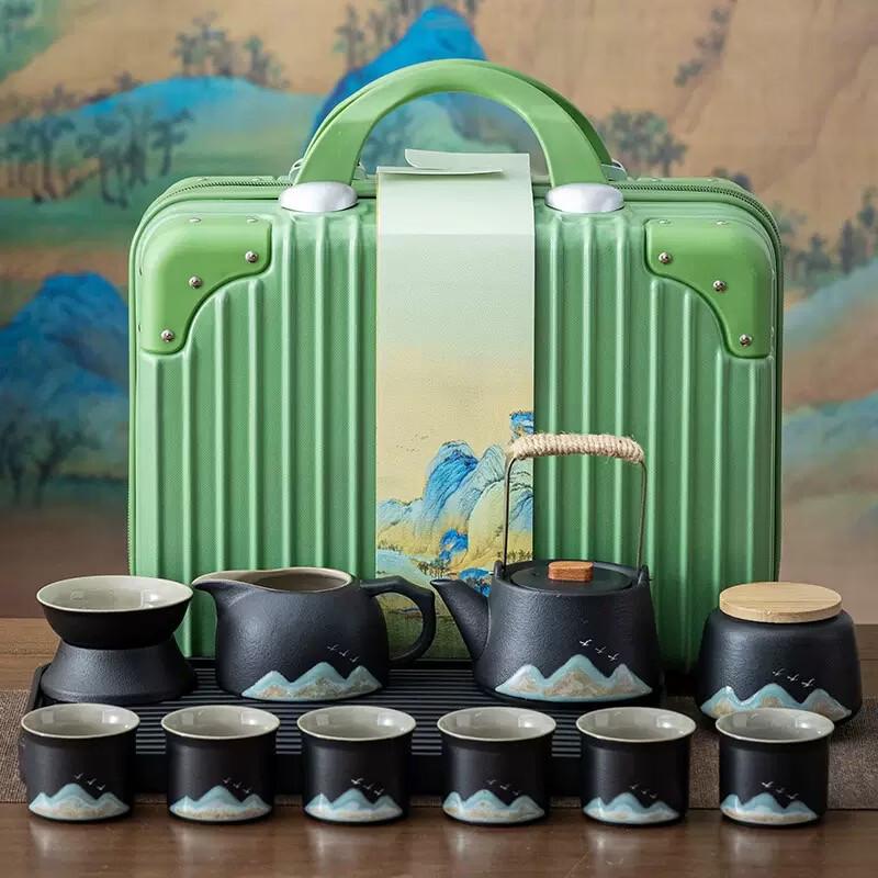 Oracle Bone Four Halls Ceramic Travel Tea Set