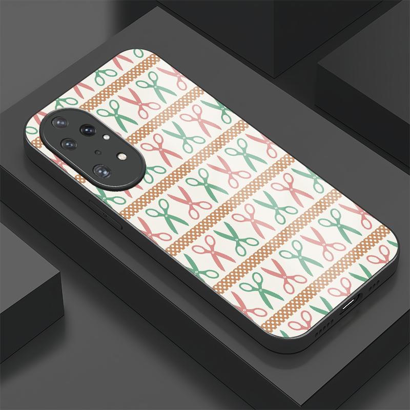 Silicone Shockproof Phone Case For Huawei P50 Pro P20 Mate 50 Pro P40 P30 Lite Lens Protection Scissors Button Pattern Cover