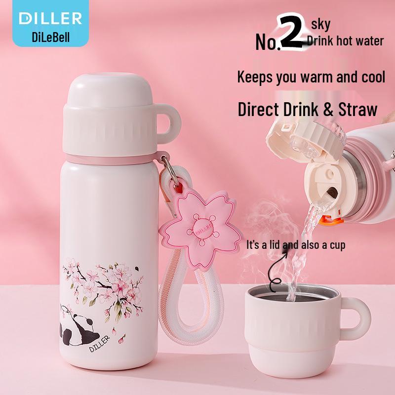 Sakura Panda 2024 Insulated Water Bottle with Lid - Large Capacity for School, Mini Cup for Girls