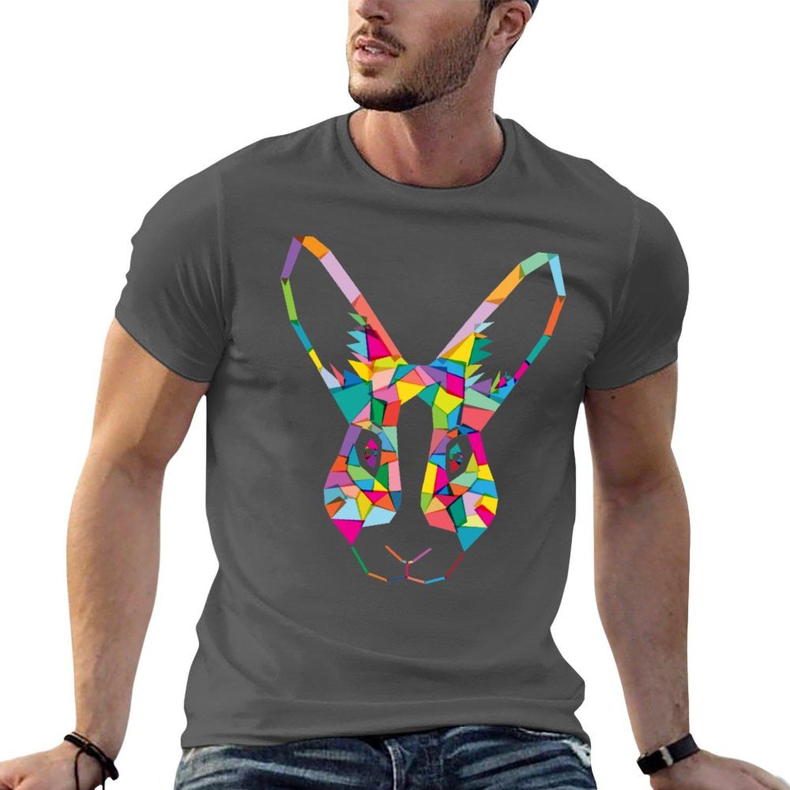Rainbow Rabbit TShirt men t shirt cotton 100 t shirts for man cotton TShirt 4XL
