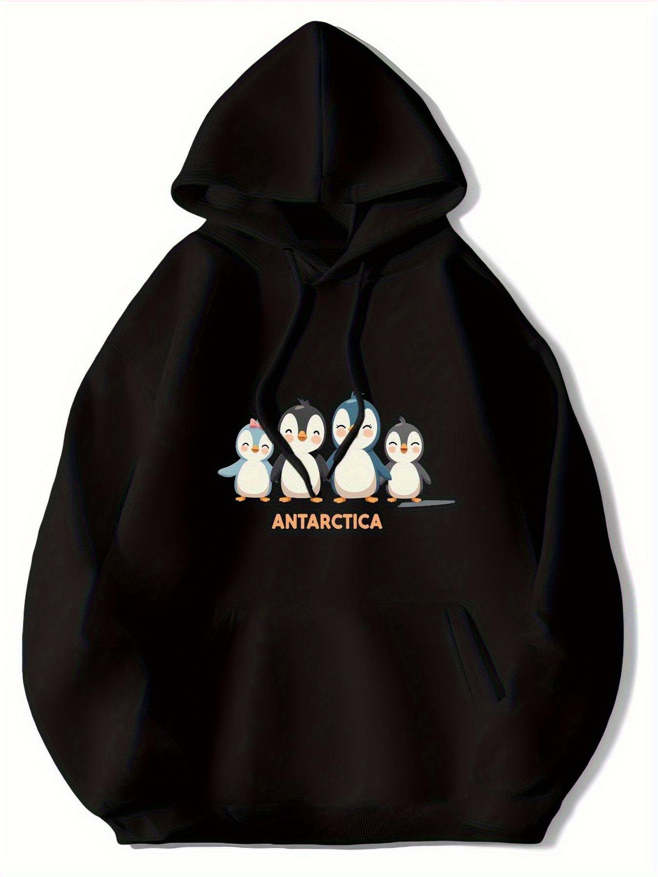 

Men s hooded pullover in a cute black color with a colorful penguin graphic, long sleeve casual hoodie for a relaxed look 3XL
