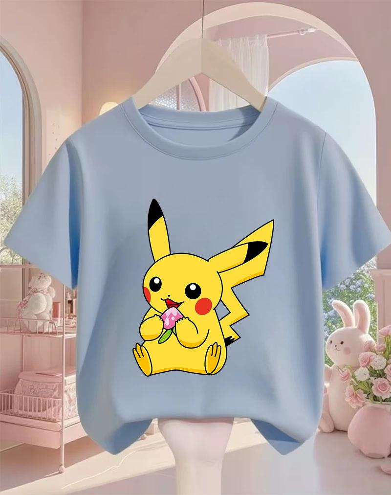 Pikachu Kids T Shirt 3-14Y Boys Girls Summer Cute Kawaii Crew Neck Fashion Street Hot Cartoon Casual Children
