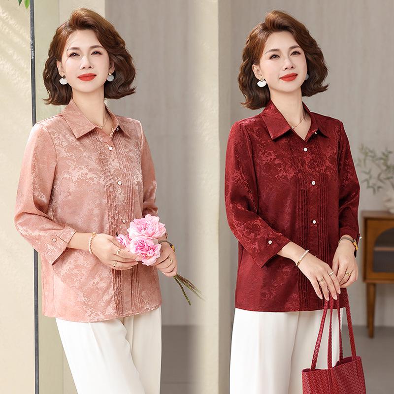 2026 Spring/Summer Stylish Seven-Sleeve Printed Top for Middle-Aged & Elderly Women