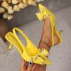 Women's High Heels with Bow Fine Heel Pointed Point, Shallow Mouth Straight Buckle Sandals Summer Fashion Women's High Heels