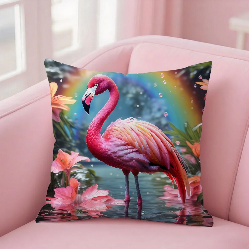 Flamingo Pillow Case Square Double-Sided Printing Sofa Cushion Cover Bedroom Bedside Pillowcover