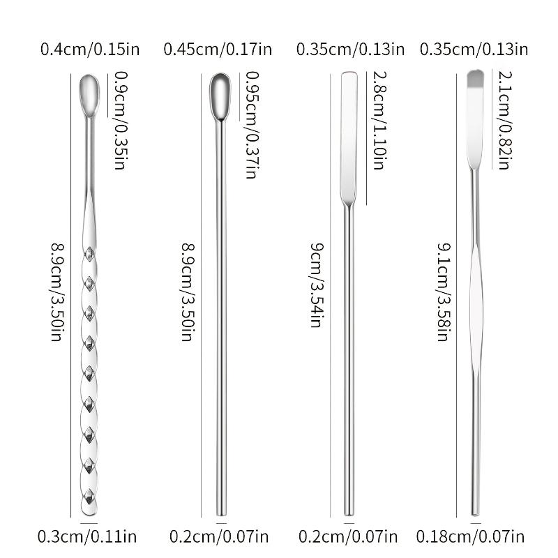 4Pcs Nail Art Stirring Rod Tool Stainless Steel Powder Liquid Gel Polish Spoon Spatula Foundation Mixing Tool