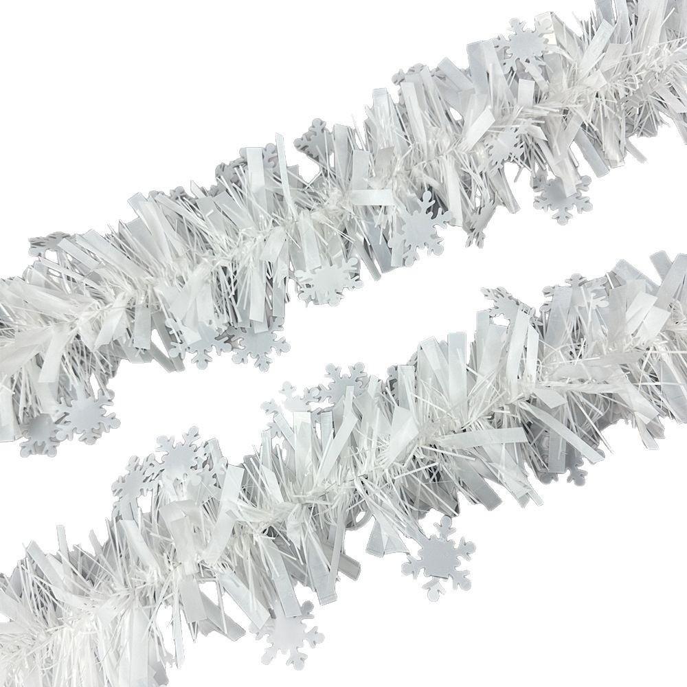 2PCS 2M Christmas Snowflake Tinsel Ceiling Hanging White Twist Snowflake Ribbons Tinsel Ribbon Xmas Tree Decoration