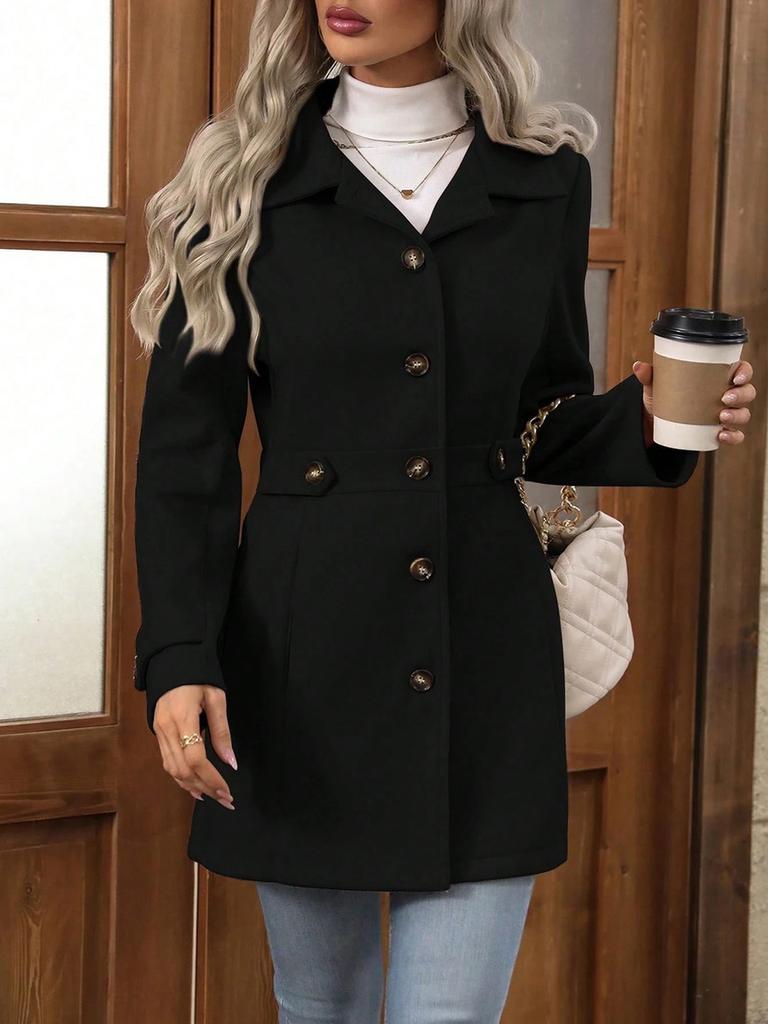 New Autumn Winter Women's Fashion Lapel Button Chic Slim Fit Wool Blend Coat Jacket