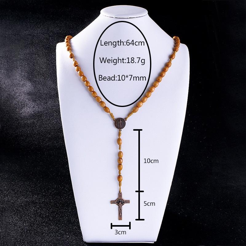 1 ST Handgemaakte Geweven Sint Benedictus Medaille Antiek Houten Rozenkrans Kruis Ketting Vintage Katholiek Religieus Jezus Sieraden