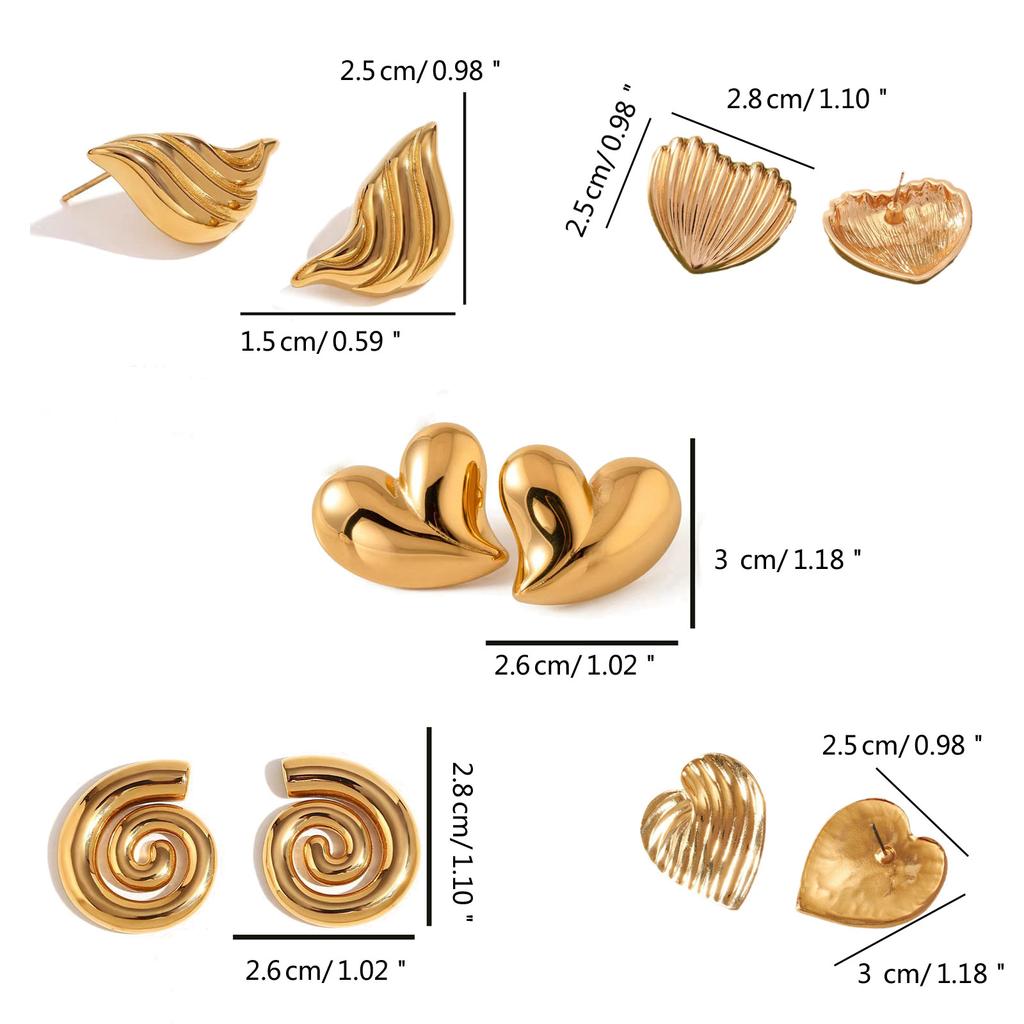 Vintage Bowknot Heart Stripe Stud Earrings Temperament Piercing Earrings Party Jewelry Fashion Stud Earrings Gift
