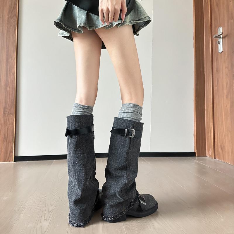 Boots and other autumn thick heel sleeve cowboy boots women's autumn wasteland wind pile tall Maillard boots