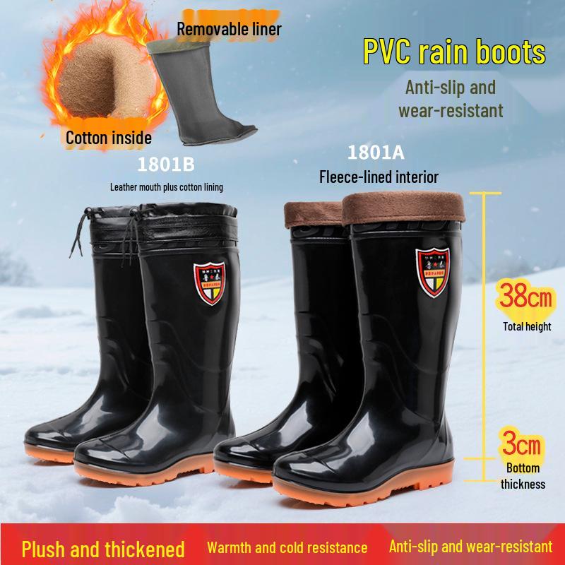 Lutai Herren PVC High-Top Regenstiefel - Verschleißfest, Kältebeständig, Plus Samt, Verdickt für Bau und Autowäsche.