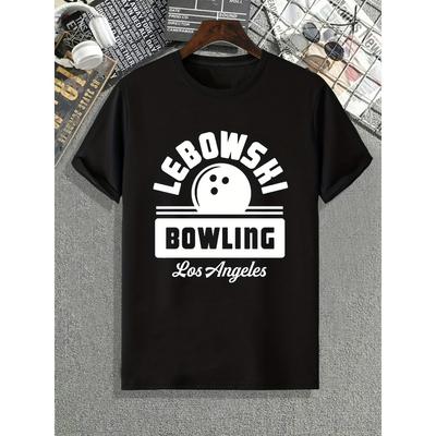 Bowling Enthusiasts Graphic Print Men's Comfortable Micro Stretch T-Shirt, Patterned T-Shirt Men's Summer Clothing Sports
