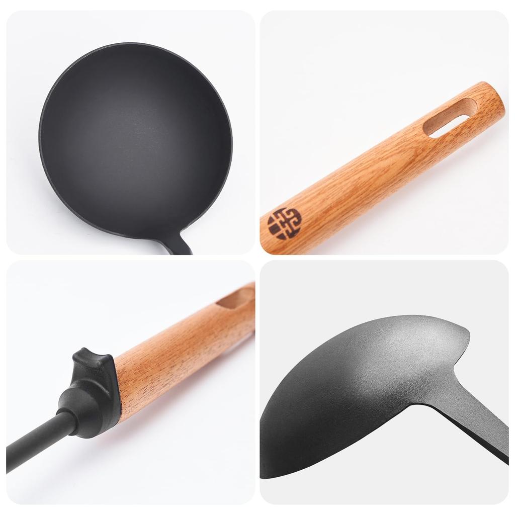 WANGYUANJI Chinese Cooking and Iron with Natural Wood Handle for Easy Kitchen Utensils for Commercial and Home Use Ladle, Spoon, Ladle, Cookware,