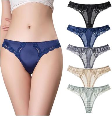 Satinshorts für Damen mit glänzendem, sexy tiefem Bund 5er-Pack [Meishang] T-Rücken Spitze, Stoff, blickdicht, Dessous, Unterwäsche, (Größe L)