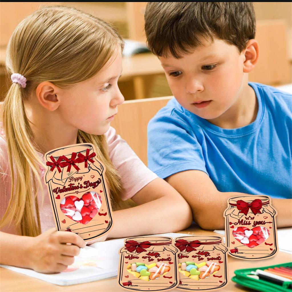 24 Valentine's Day Candy Cards With Drifting Bottle Shaped Cards For Valentine's Day Party Gift Exchange