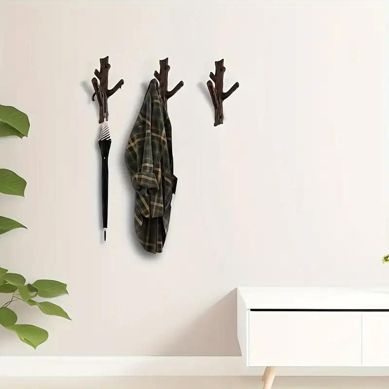 1PC Decor Artistic Branch Rustic Coat Rack Heavy-Duty American Multi-Functional Vintage Sturdy Wall-Mounted Space-Saving 19.3x10cm