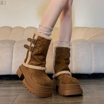 Lange Stiefel dicker Absatz Winter neue Samt warme Stiefeletten kleine Mode-Stiefel