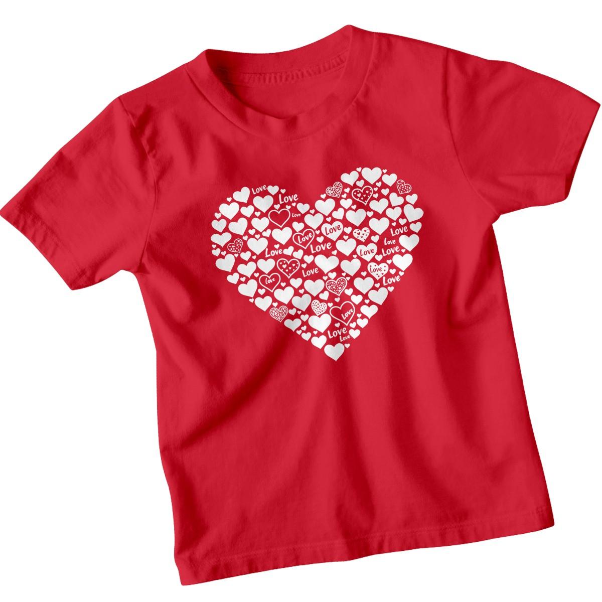Love Hearts Pattern 100% Cotton T-shirt Mens Tees Top Childrens Graphic Affection Tee S