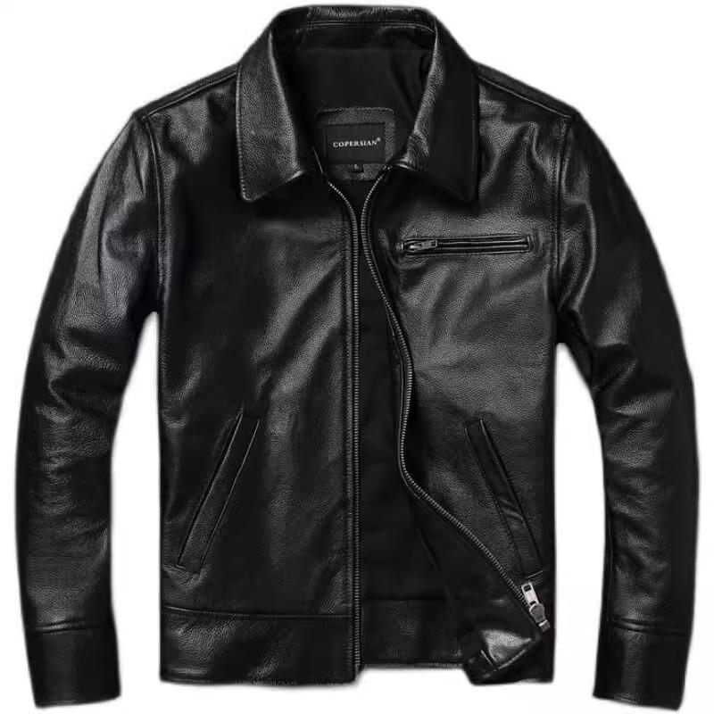 Taglia Cinese Uomo Giacca in Vera Pelle Naturale Pelle di Mucca Corta Slim Collo a Revers Giacca in Pelle da Uomo Primavera Autunno