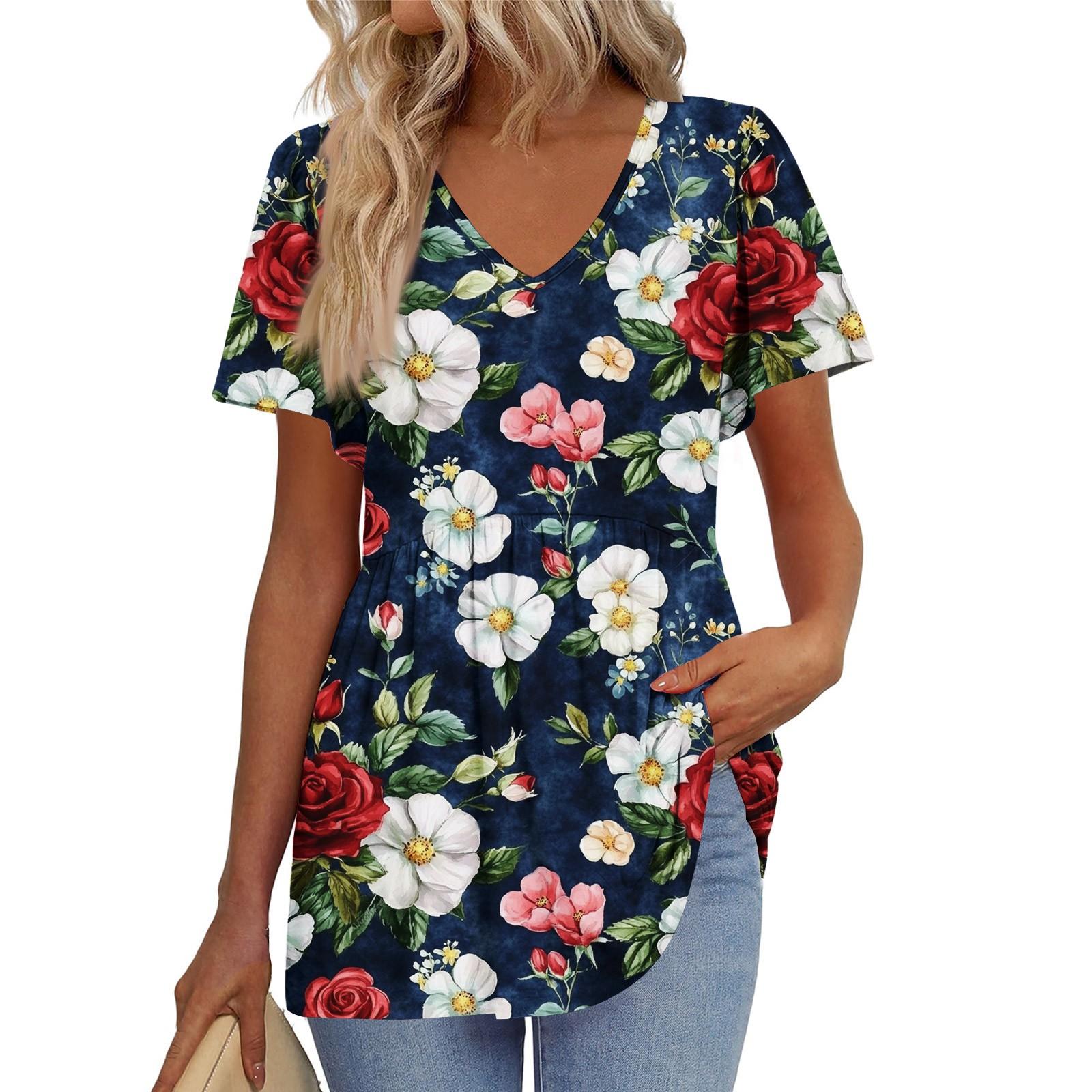 

Женская свободная повседневная футболка с принтом и V-образным вырезом, с короткими рукавами Футболка с короткими рукавами XXL