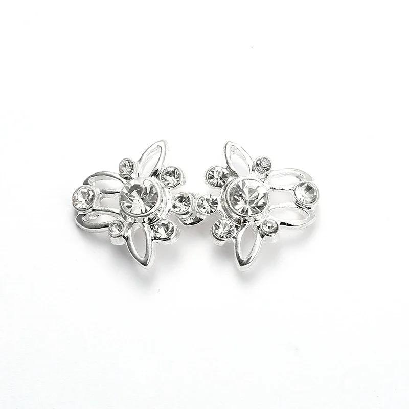 5 Pair Shiny Cheongsam Buckle Brooches Sweater Buttons Clothing Pins Crystal Cardigan Clip Cape Cloak Clasp