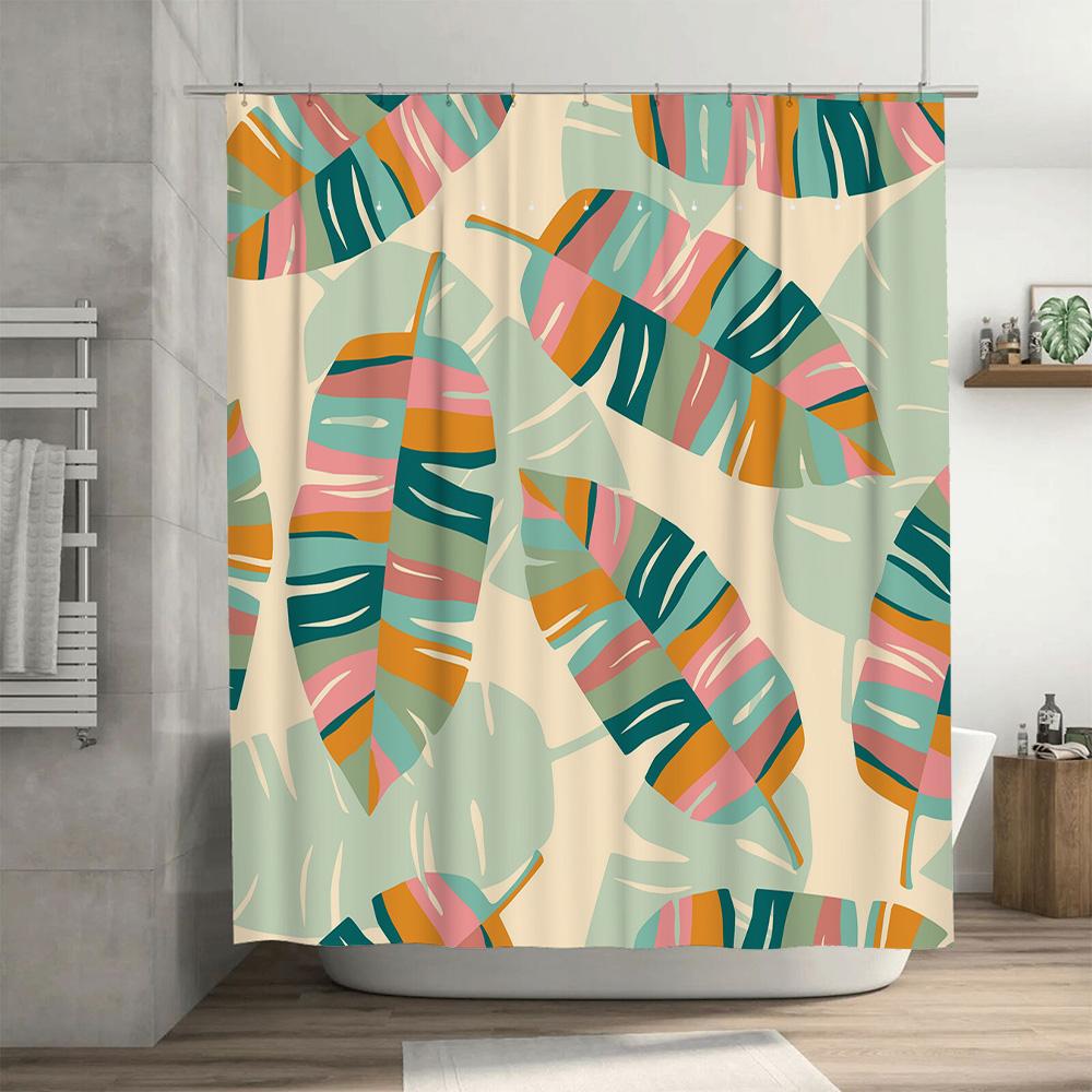 Colorful Palm Leaf Shower Curtain Bathroom Decor with Modern Design for Home Decoration Waterproof Fabric for Bathrooms 69x72 in
