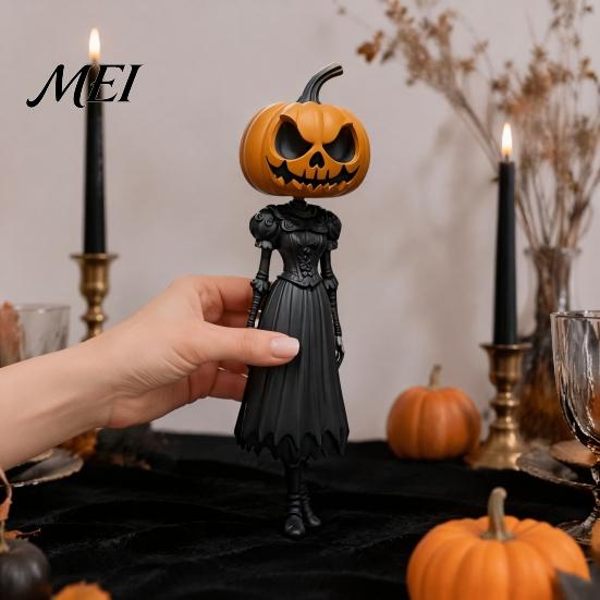 Unique Holiday Gift for Fall Pumpkin Witch Figurine, Spooky Halloween Statue with Lantern, Festive Party Table Centerpiece Vintage Gothic Resin
