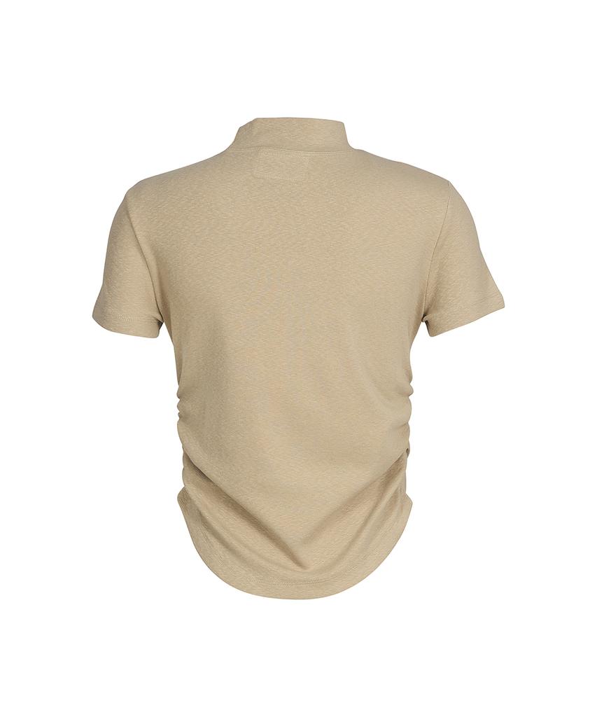 OEUVA Oatmeal Soft Half-Neck Short Sleeve Top
