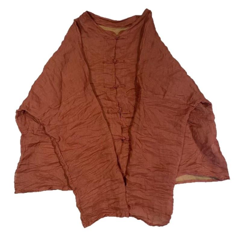 Johnature Women Vintage Shirts Tops Stand Long Sleeve Blouses Spring Solid Color Button Chinese Style Shirts