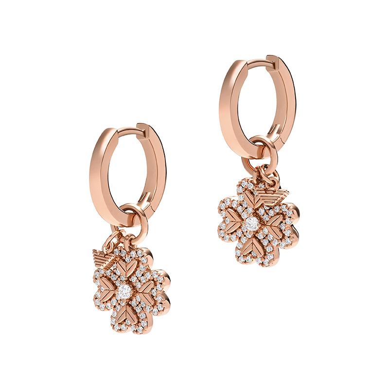 Emporio Armani Lucky Four Leaf Clover Light Luxury Wish 925 Silver Zirconia Cubic Zirconia Earrings Women earrings Rose-Gold EG3610221 Basic Packaging-Box